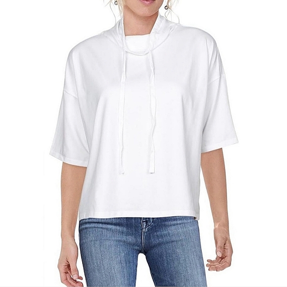 Eileen Fisher Funnel Neck White Boxy Short Sleeve Top Size XL - Picture 1 of 9
